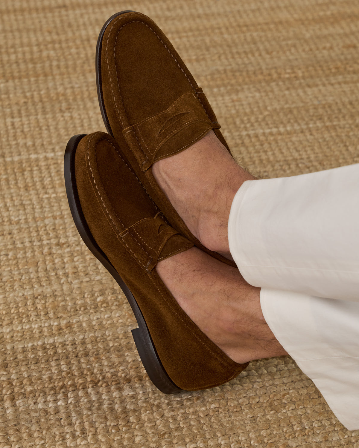 Herren-Penny-Loafers aus Leder in Tabakbraun